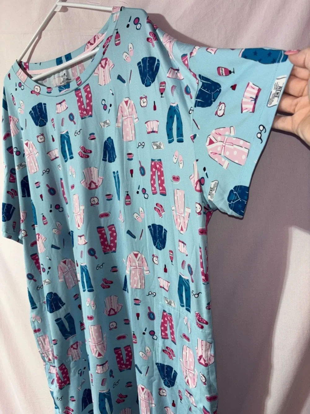 Women’s Light Blue Sleep Shirt Nightgown/House Dress with Pockets - Picture 3 of 11